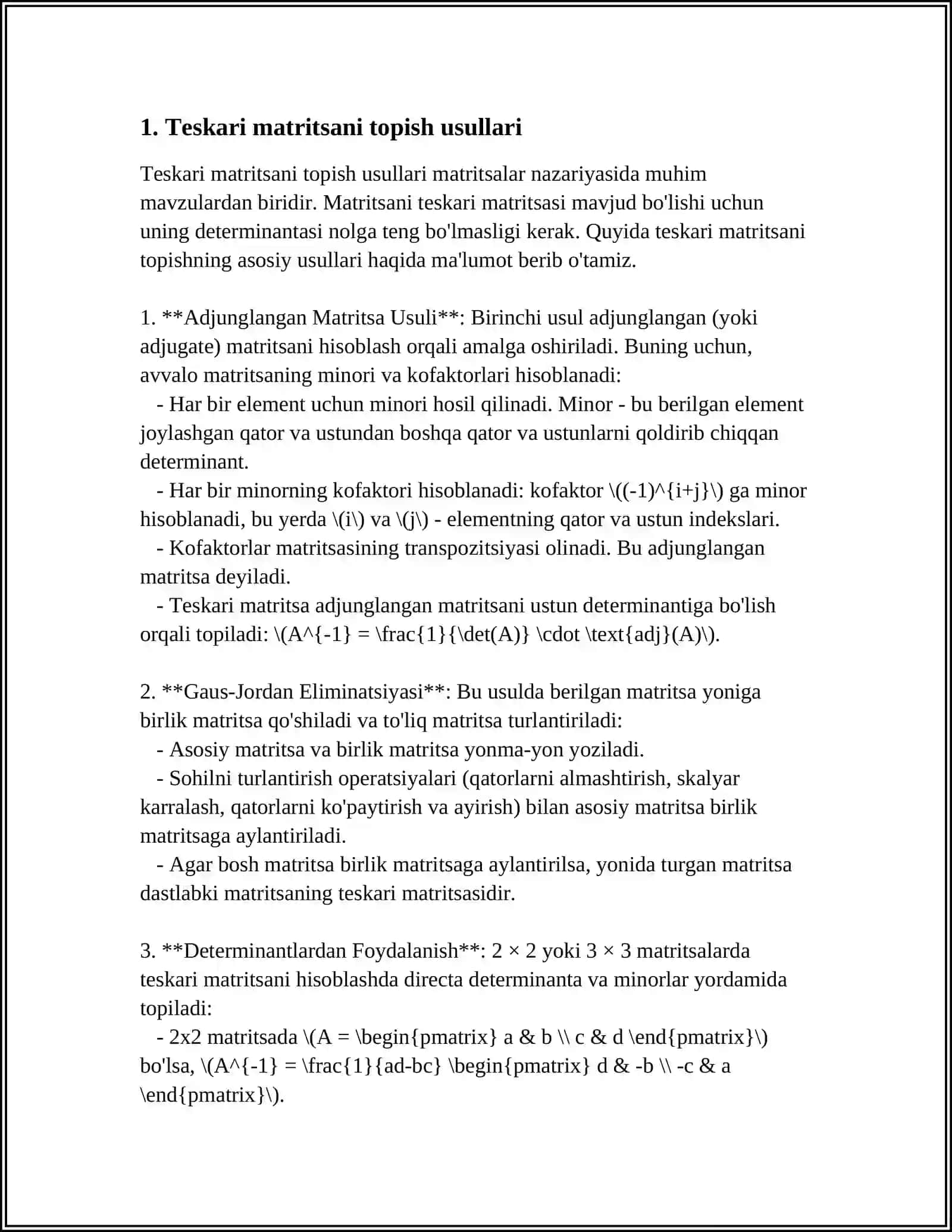 TESKARI MATRITSA 4