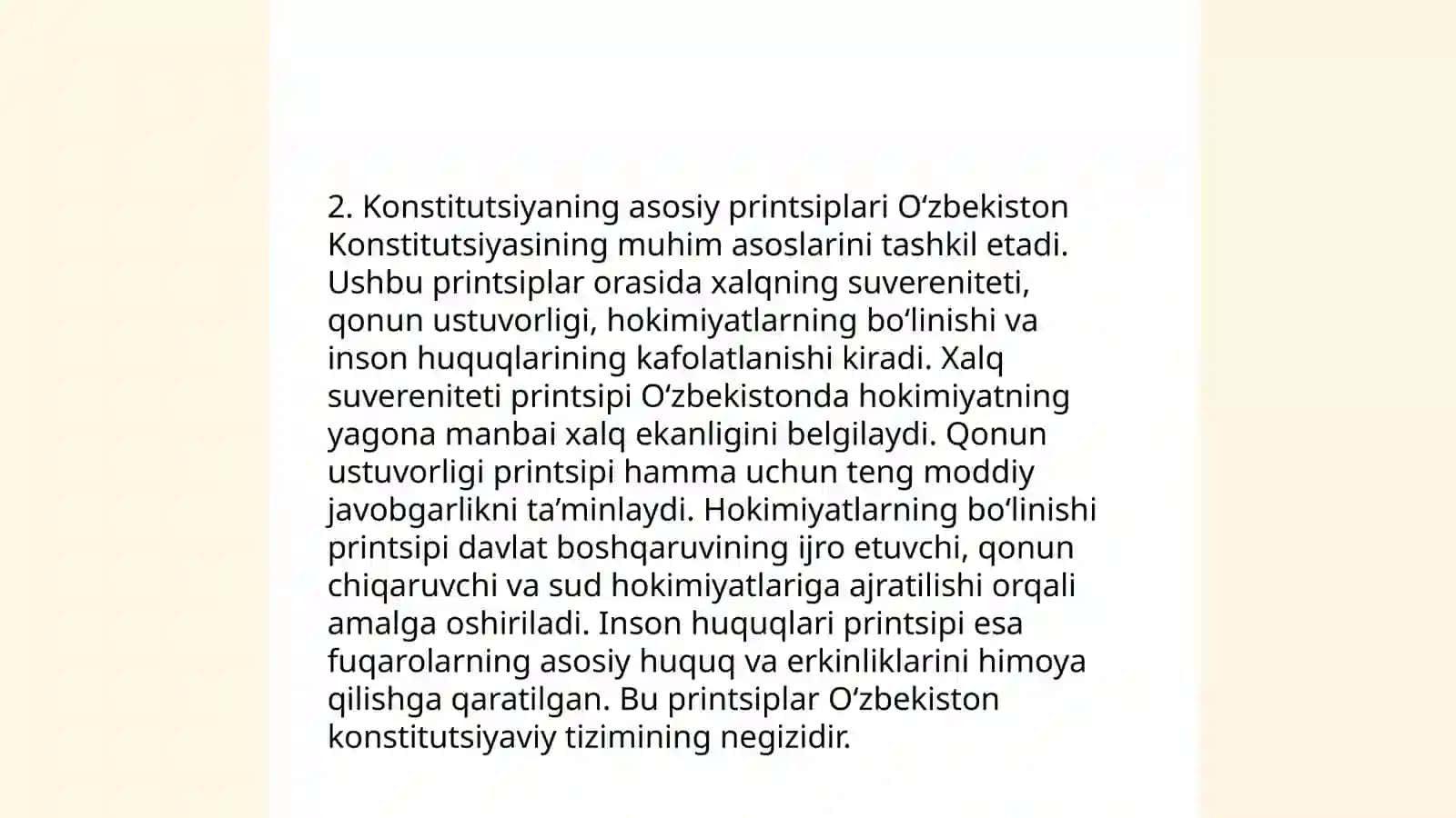 Konstitutsiya va davlat, konstitutsiyaning printsiplari va xususiyatlari, konstitutsiyalarning turlari 4