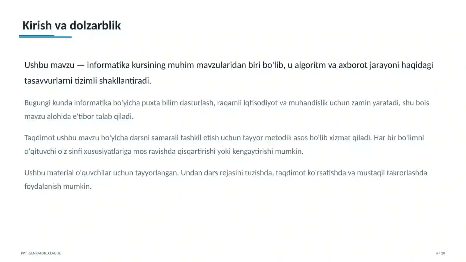 Algoritmlarning turlari: chiziqli, tarmoqlanuvchi, takrorlanuvchi (8-sinf) 4