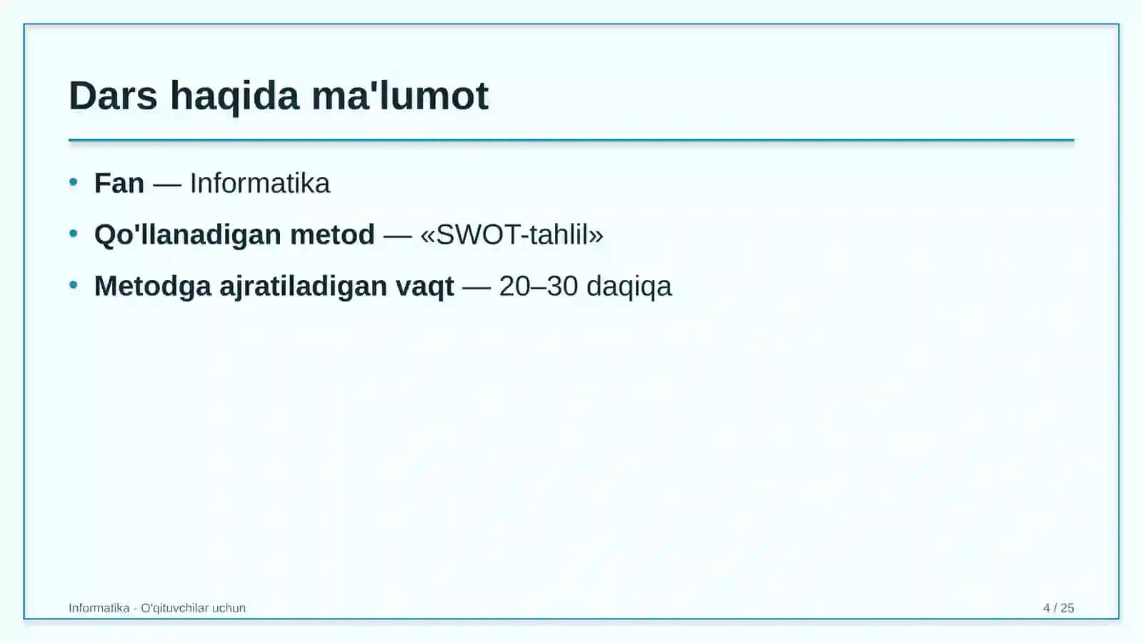 informatika darslarida swot tahlil metodidan foydalanish 6308 4