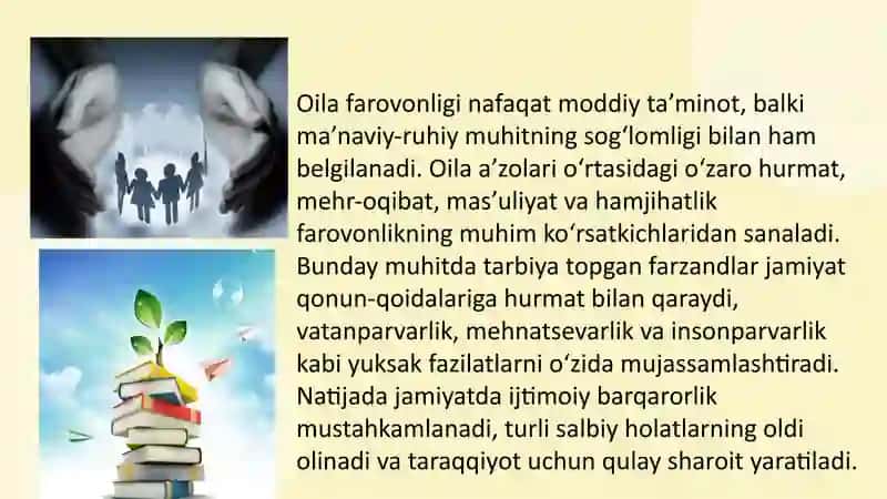 Oila farovonligi  jamiyat farovonligining asosi oila mahalla maktab hamkorligi 4