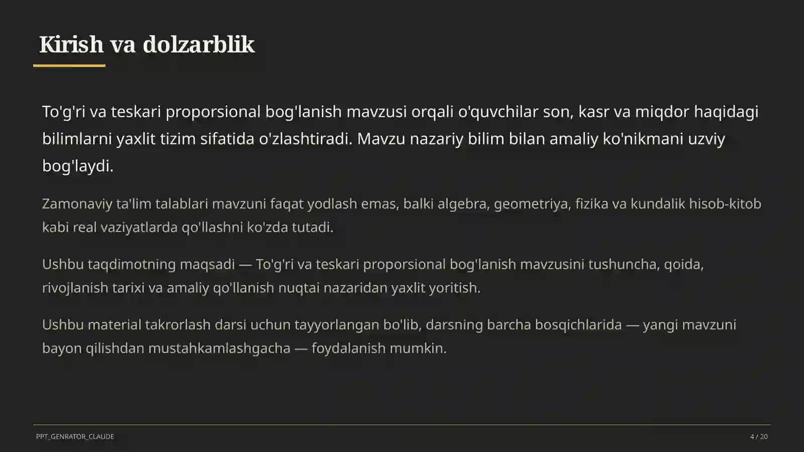 To'g'ri va teskari proporsional bog'lanish (6-sinf) 4