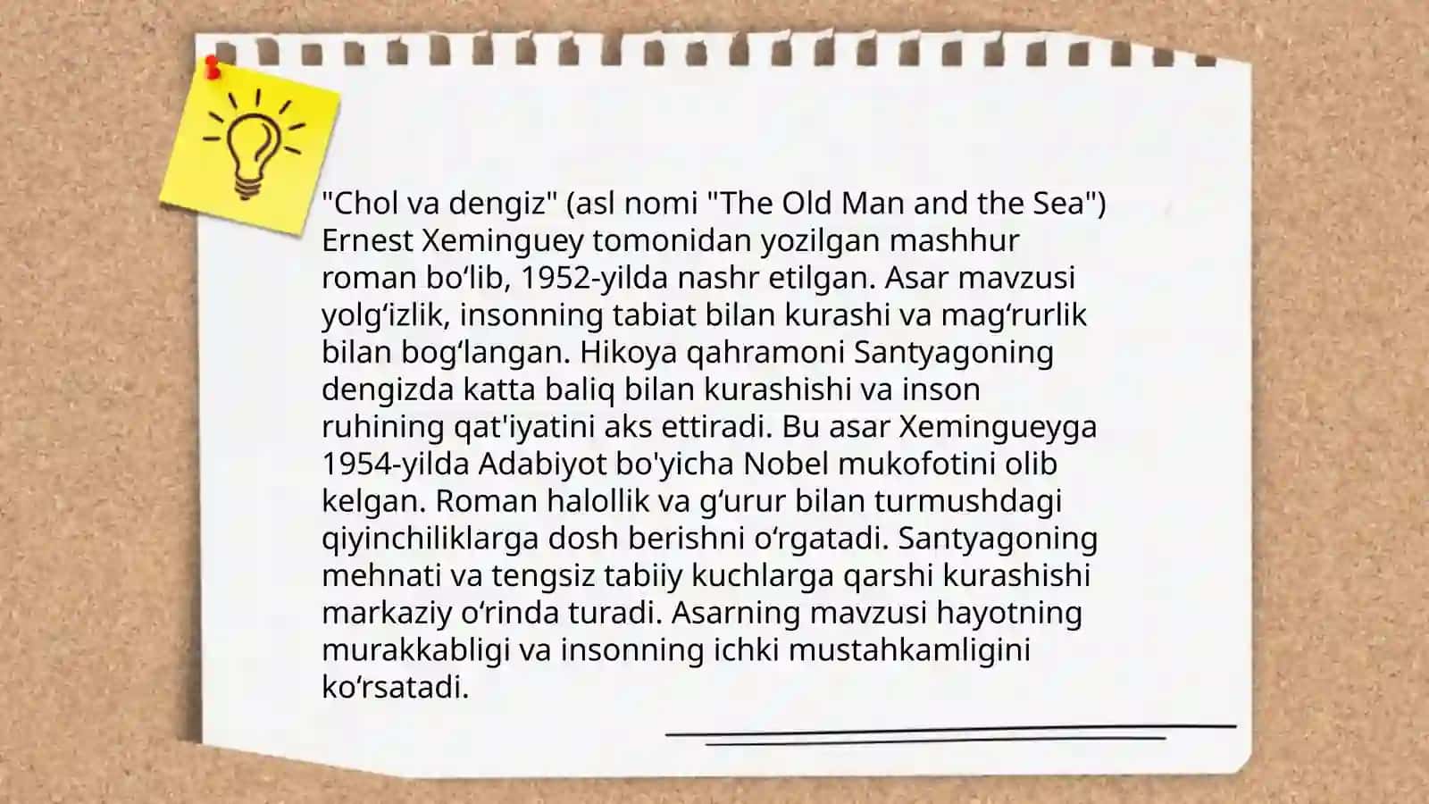 Ernest Miller Hemingway "chol va dengiz asari" tahlili 4