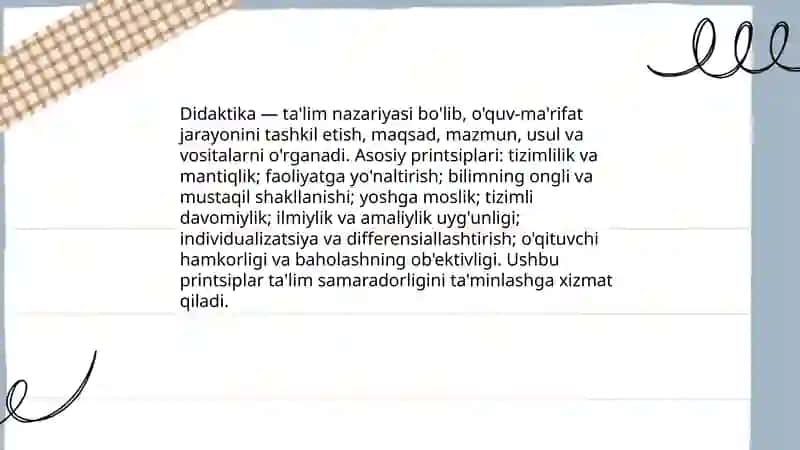 Boshlanģich ta'lim nazariyasi.Didaktika ta'lim nazariyasi sifatida. Didaktikaning paydo bólishi va rivojlanishi Allanazarova Gavhar 4