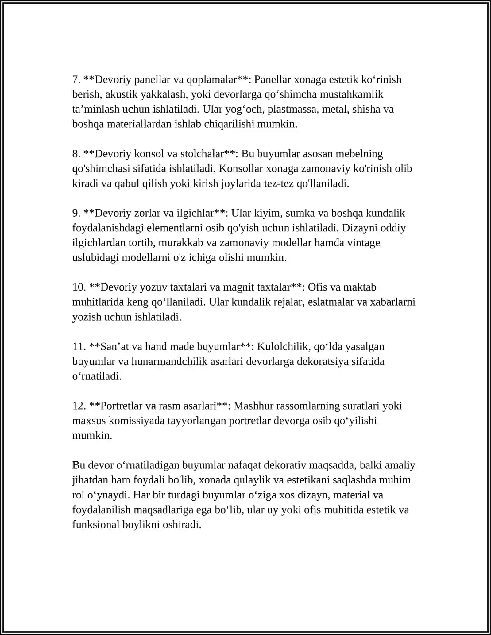 DEVORGA O'RNATILADIGAN BUYUMLAR VA ULARNI QOTIRISH USULLARI 4