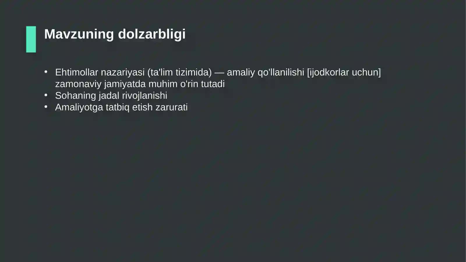 Ehtimollar nazariyasi (ta'lim tizimida) — amaliy qo'llanilishi [ijodkorlar uchun] 4