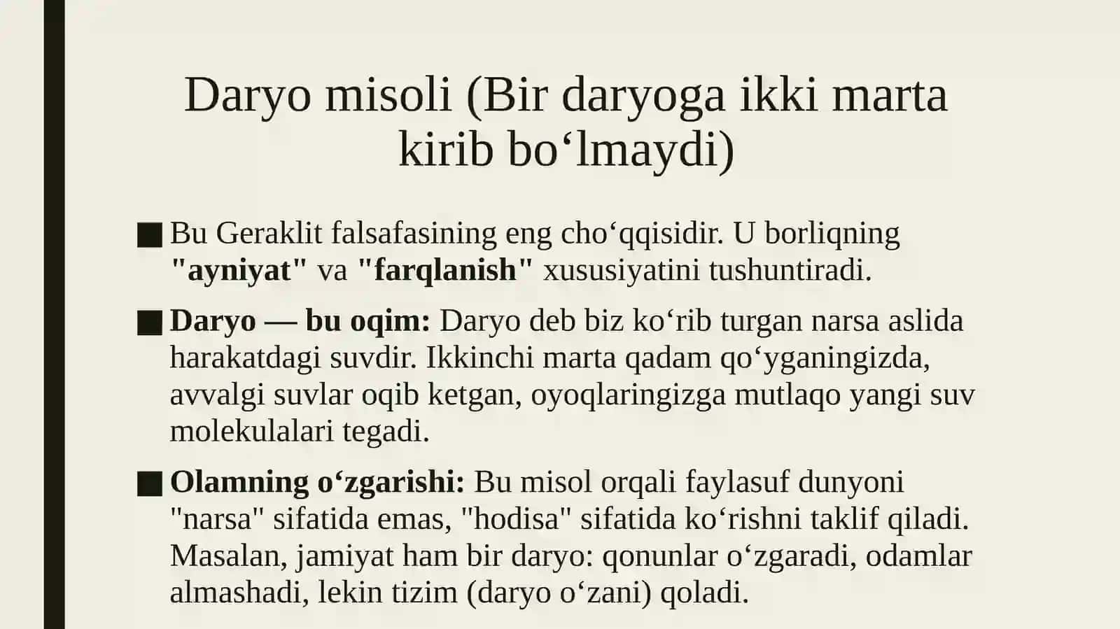 Geraklitning dialektik fikrlariga Misol keltirish 4