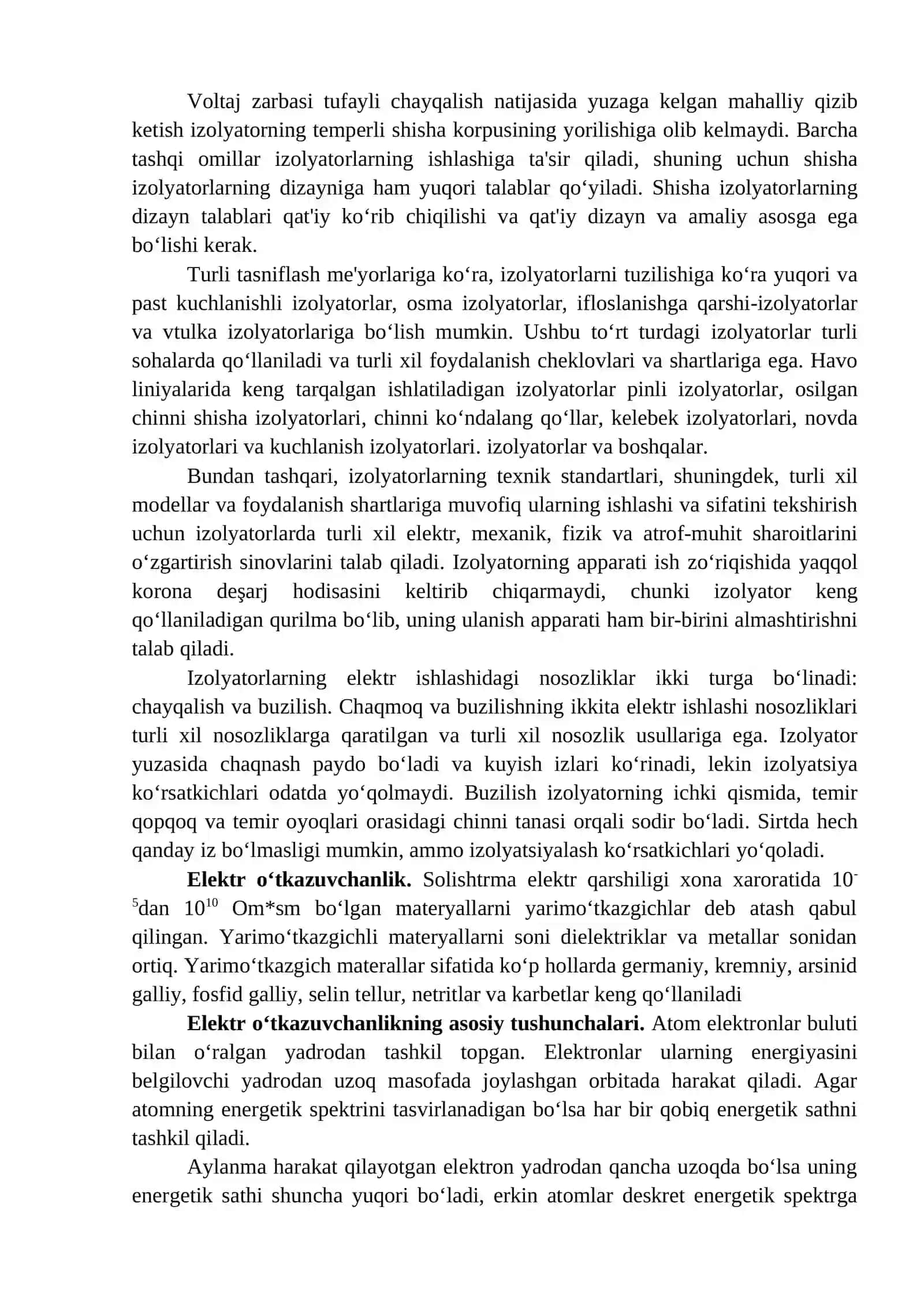 Izolyatorlar va oʻtkazgichlar fizikasi 4