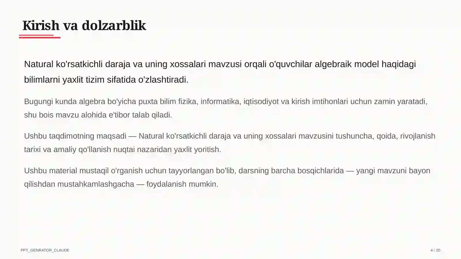 Natural ko'rsatkichli daraja va uning xossalari (7-sinf) 4