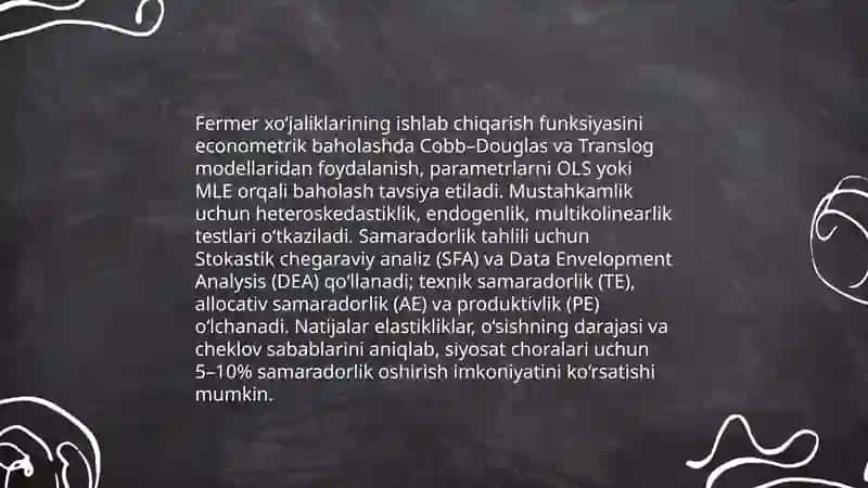 Fermer xo‘jaliklarining iqtisodiy rivojlanish ko‘rsatkichlarini ekonomertik modellashtirish 4