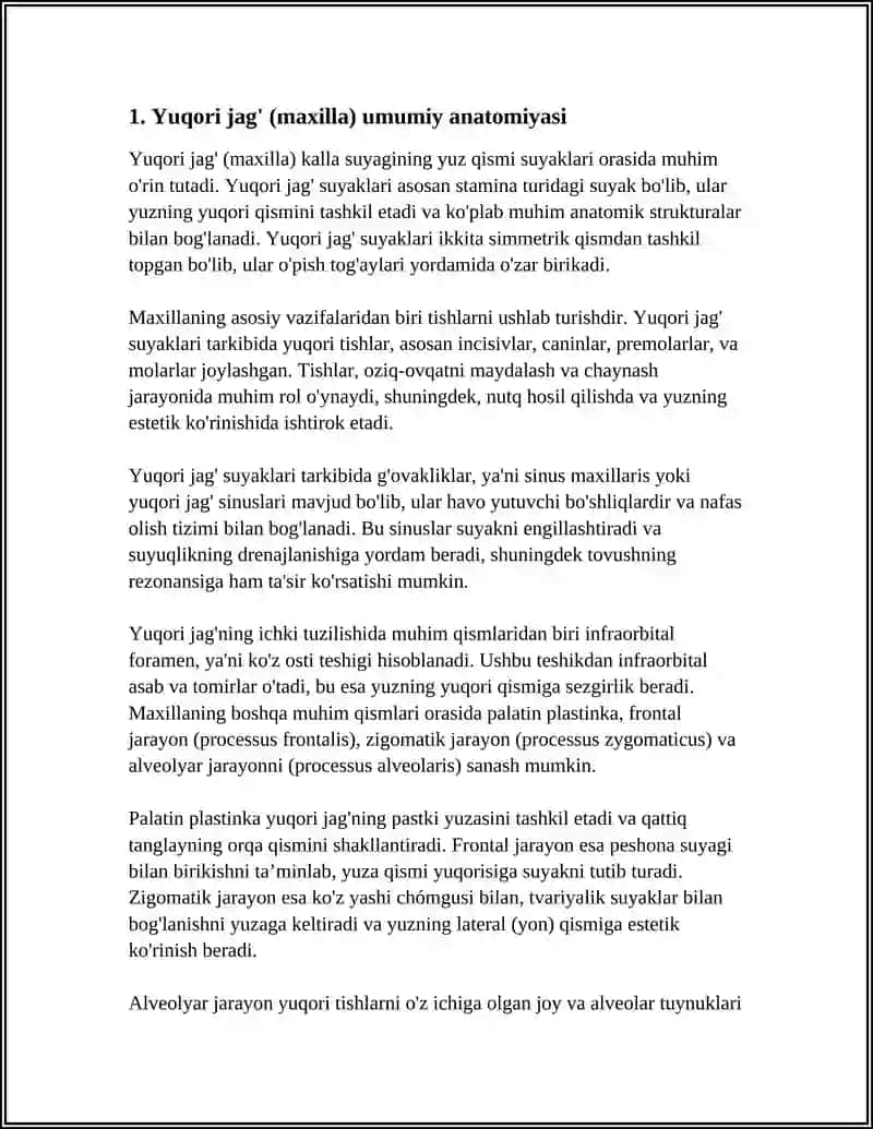 KALLA SUYAGINING YUZ QISMI SUYAKLARI.YUQORI VA PASTKI JAGʻ SUYAGI.YUZ SOHASIDAGI MAYDA SUYAKLAR 4
