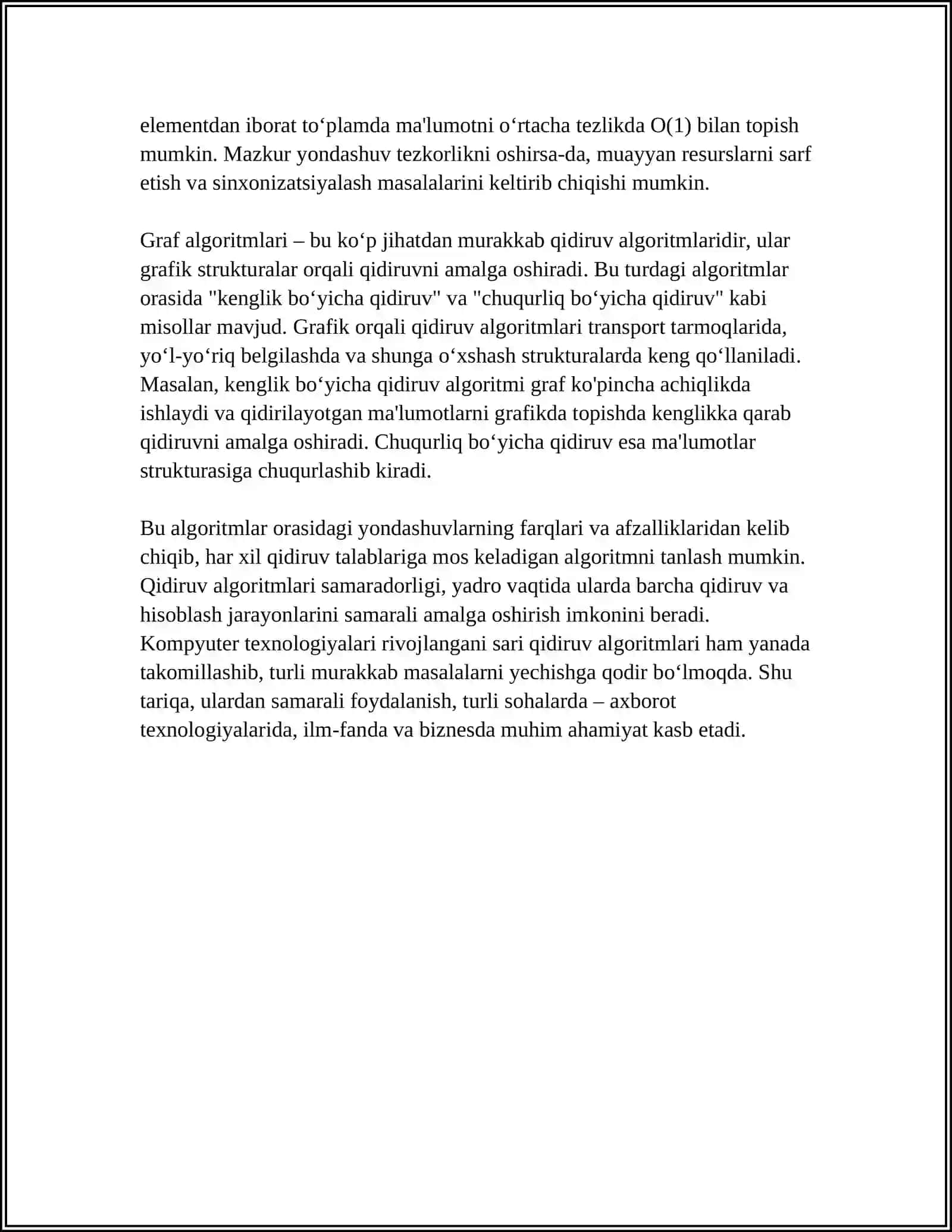 "QIDIRUV ALGORITMLARI ASOSIDA RAQIB QIDIRUVINI ISHLAB CHIQISH" MAVZUDA REJASI HAM BÒLSIN 4