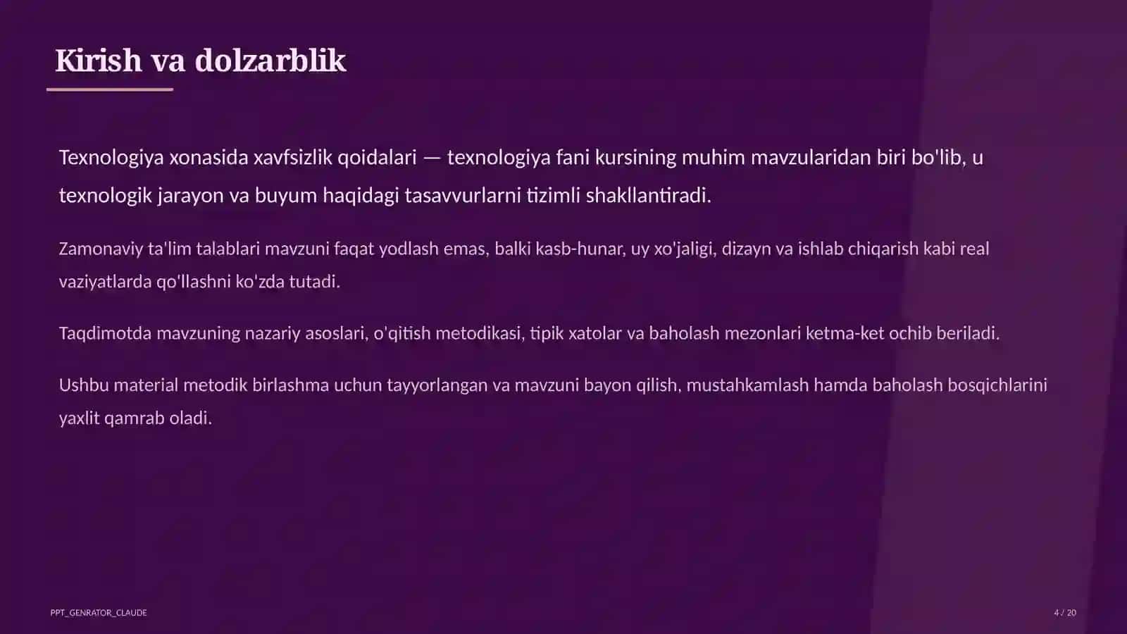 Texnologiya xonasida xavfsizlik qoidalari (5-sinf) 4