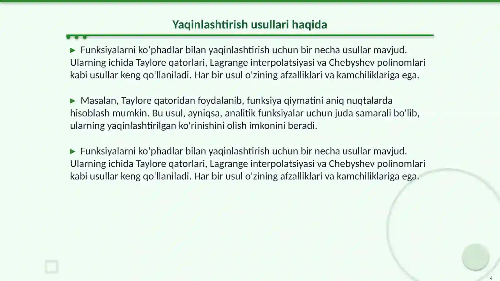 Funksiyalarni koʻphadlar bilan yaqinlashtirish 4