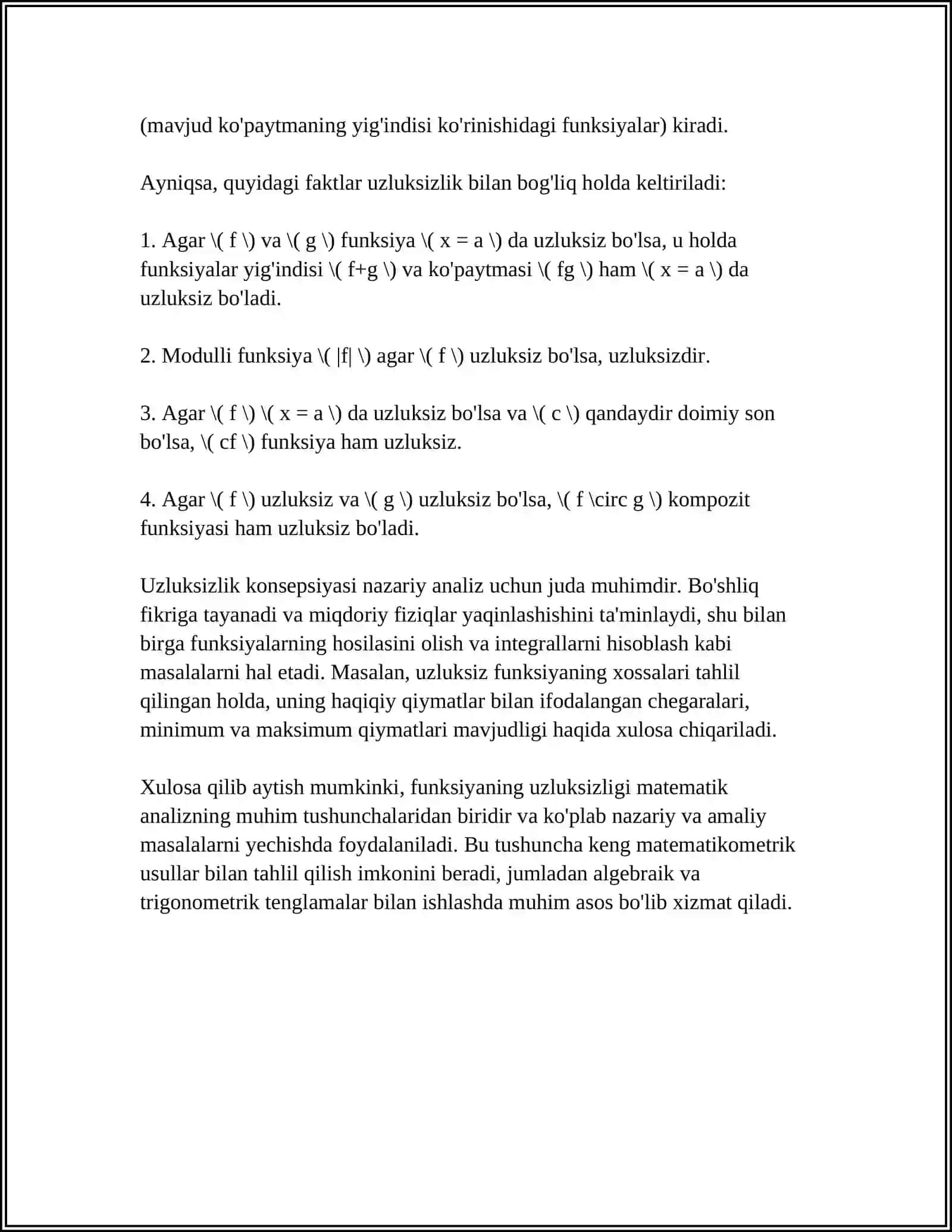 FUNKSIYANING UZLIKSIZLIGI FUNKSIYANING UZULISH NUQTALARI VA ULARNING TURLARI 4