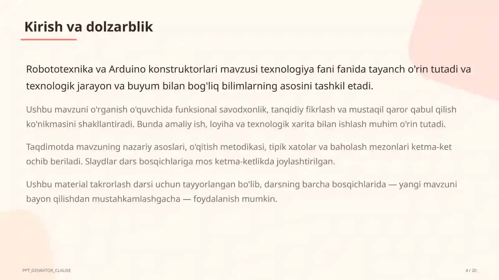 Robototexnika va Arduino konstruktorlari (9-sinf) 4