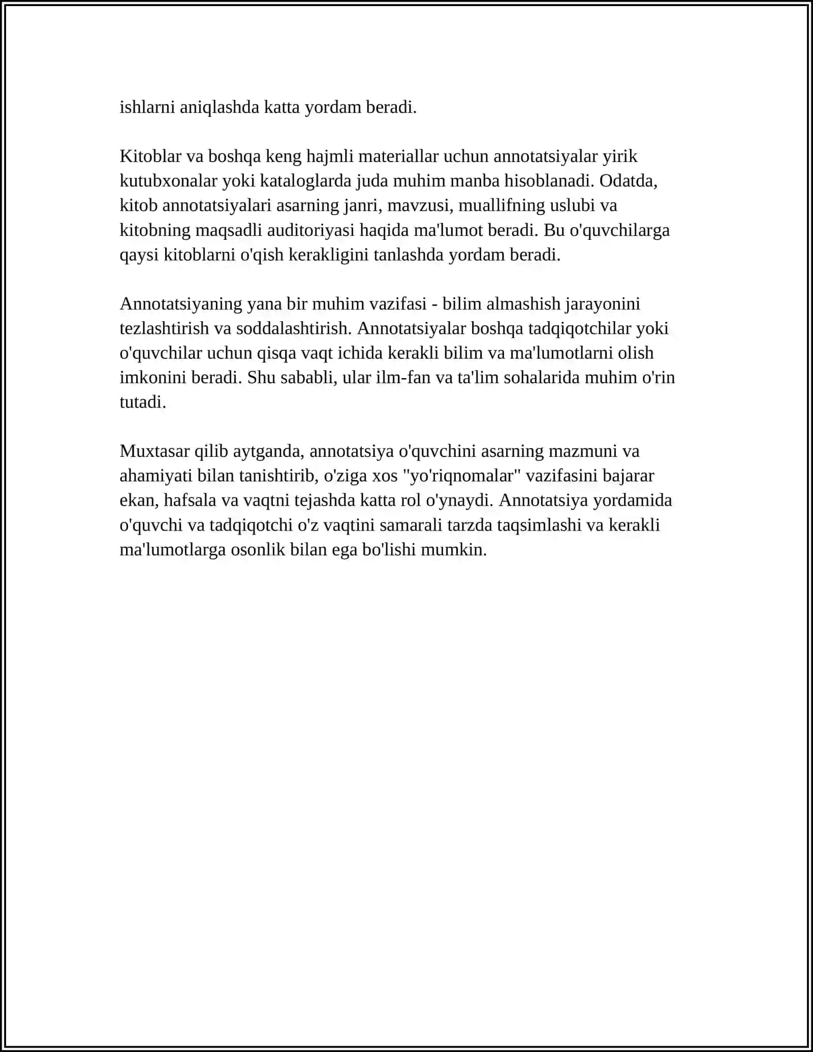 MUSTAQIL ISH Mavzu: ANNOTATSIYA, TAQRIZ YOZISH 4