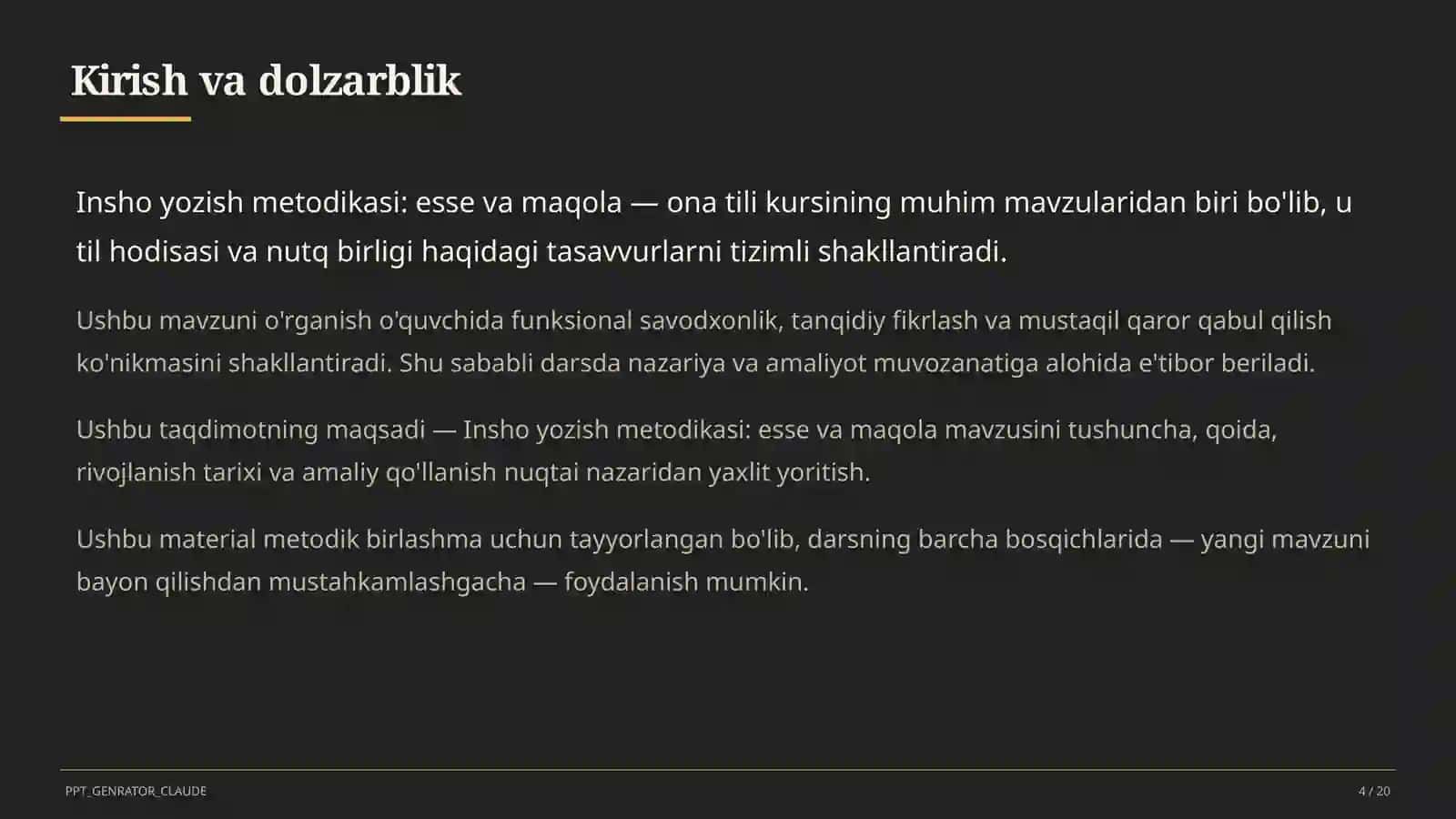 Insho yozish metodikasi: esse va maqola (11-sinf) 4