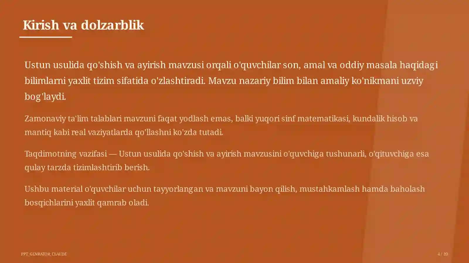 Ustun usulida qo'shish va ayirish (3-sinf) 4