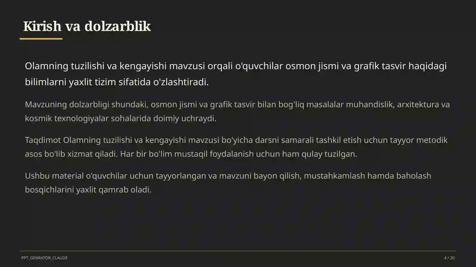 Astronomiya va chizmachilik (8–11) — o'quvchilar uchun 4