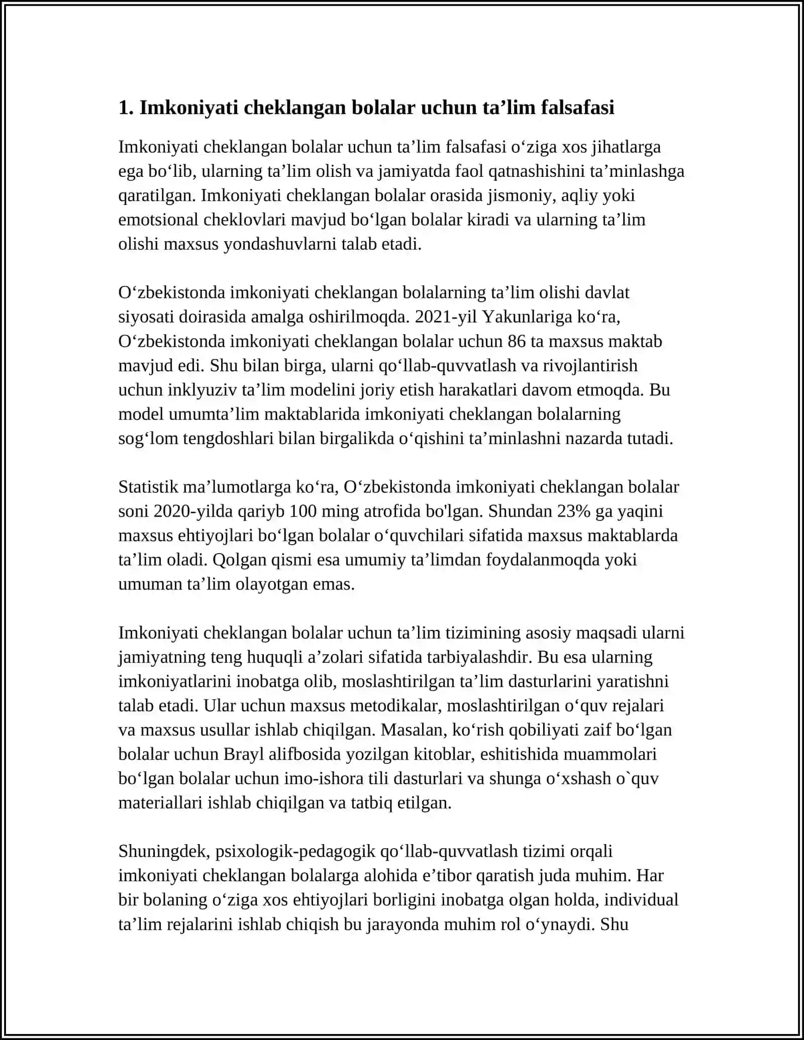UMUMTAʼLIM MAKTABLARDA IMKONYATLARI CHEKLANGAN BOLALARNI BOLALARNI OʻQISH BOʻYICHA PEDAGOGIK JARAYONLARNI TASHKIL ETISH YOʻLLARI 4