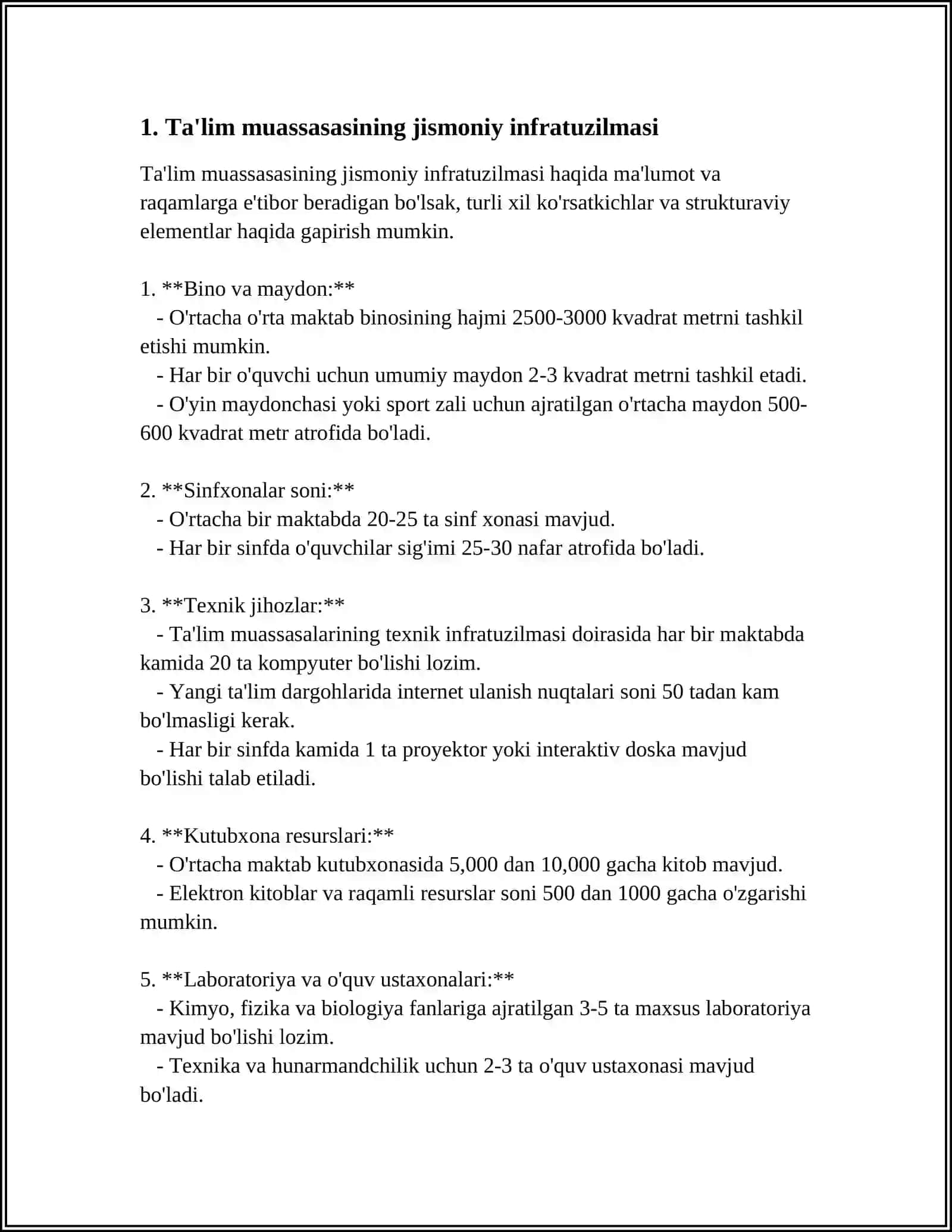 Ta'lim muassasasining jismoniy infratuzilmasi 4