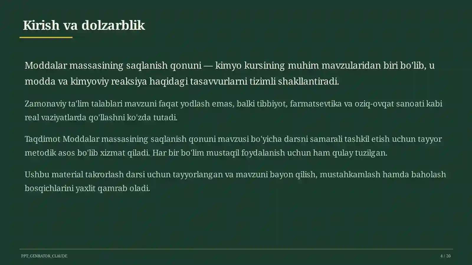 Moddalar massasining saqlanish qonuni (7-sinf) 4