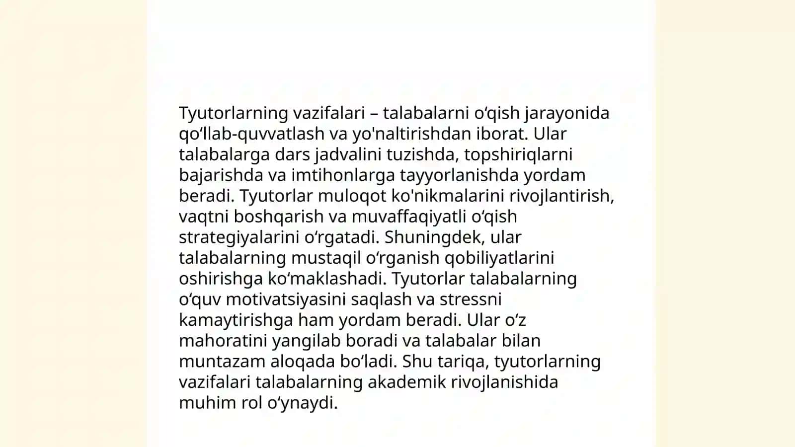 Alohida taʼlim ehtiyojlari boʻlgan bolalarga individual taʼlim dasturlarini oʻzlashtirishda maxsus pedagoglar va tyutorlar (yordamchi pedagog xodimlar) vazifalari 4