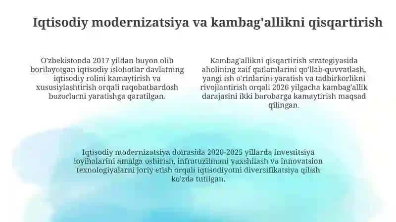Oʻzbekiston ijtimoiy sohada amalga oshirilayotgan oʻzgarishlar mazmuni 4