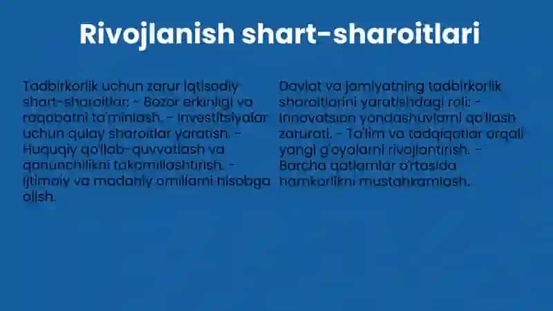 Tadbirkorlikning rivojlanish shart-sharoitlari 4