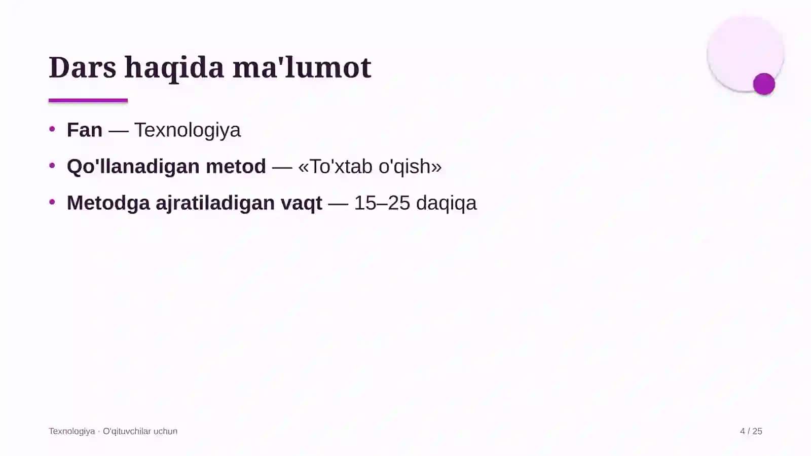 texnologiya darslarida to'xtab o'qish metodidan foydalanish 2566 4