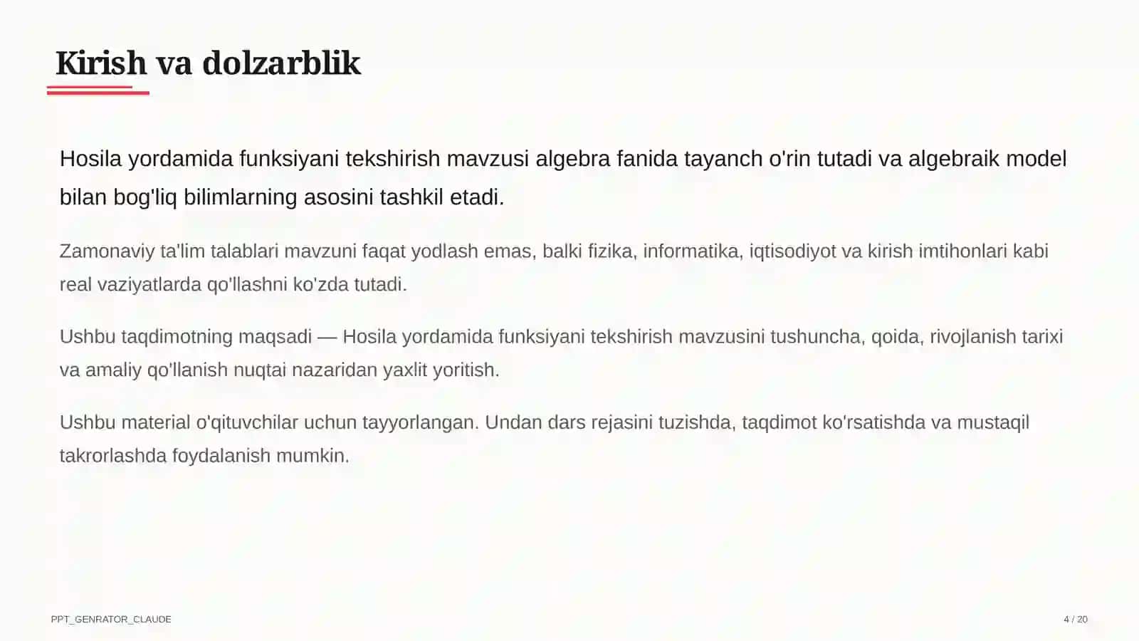 Hosila yordamida funksiyani tekshirish (11-sinf) 4