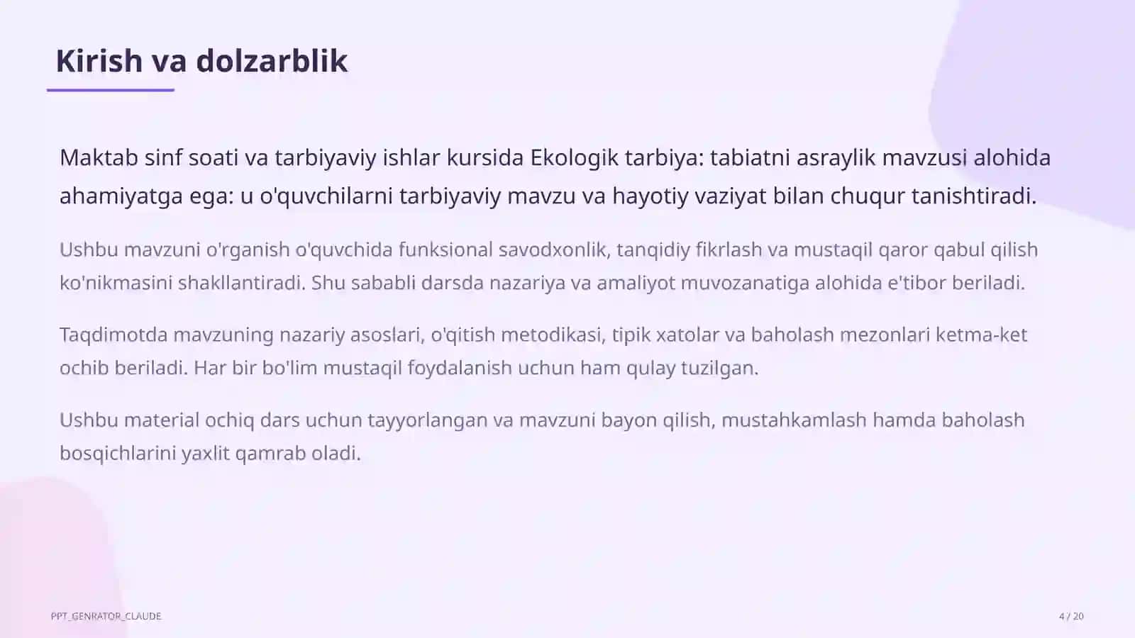 Ekologik tarbiya: tabiatni asraylik 4