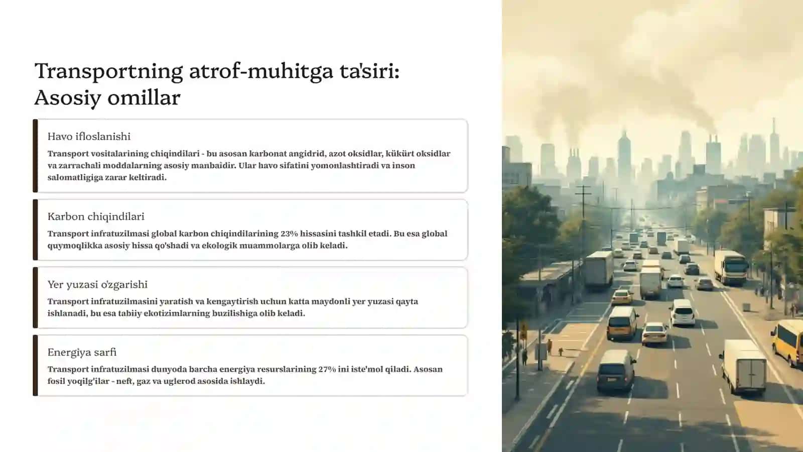 Transport infratuzilmasida ekologik loyihalar ishlab chiqish 4