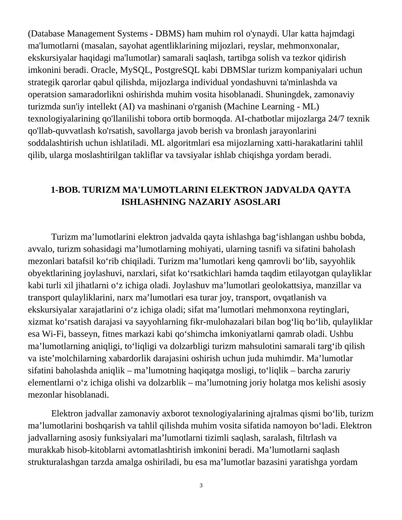 Turizm ma'lumotlarini elektron jadvalda qayta ishlash 4