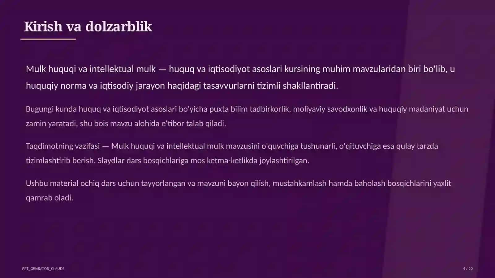 Mulk huquqi va intellektual mulk (11-sinf) 4