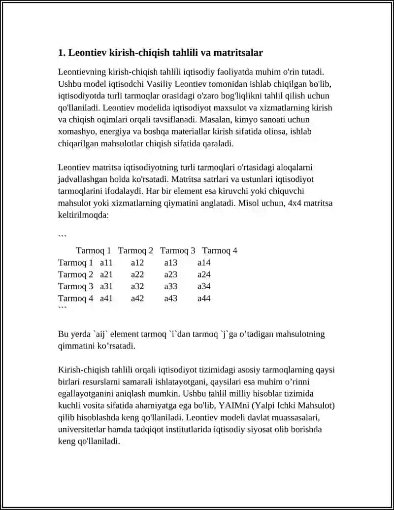 MATRITSALAR ALGEBRASINI IQTISODIY MASALALARNI YECHISHGA TADBIQLARI 4