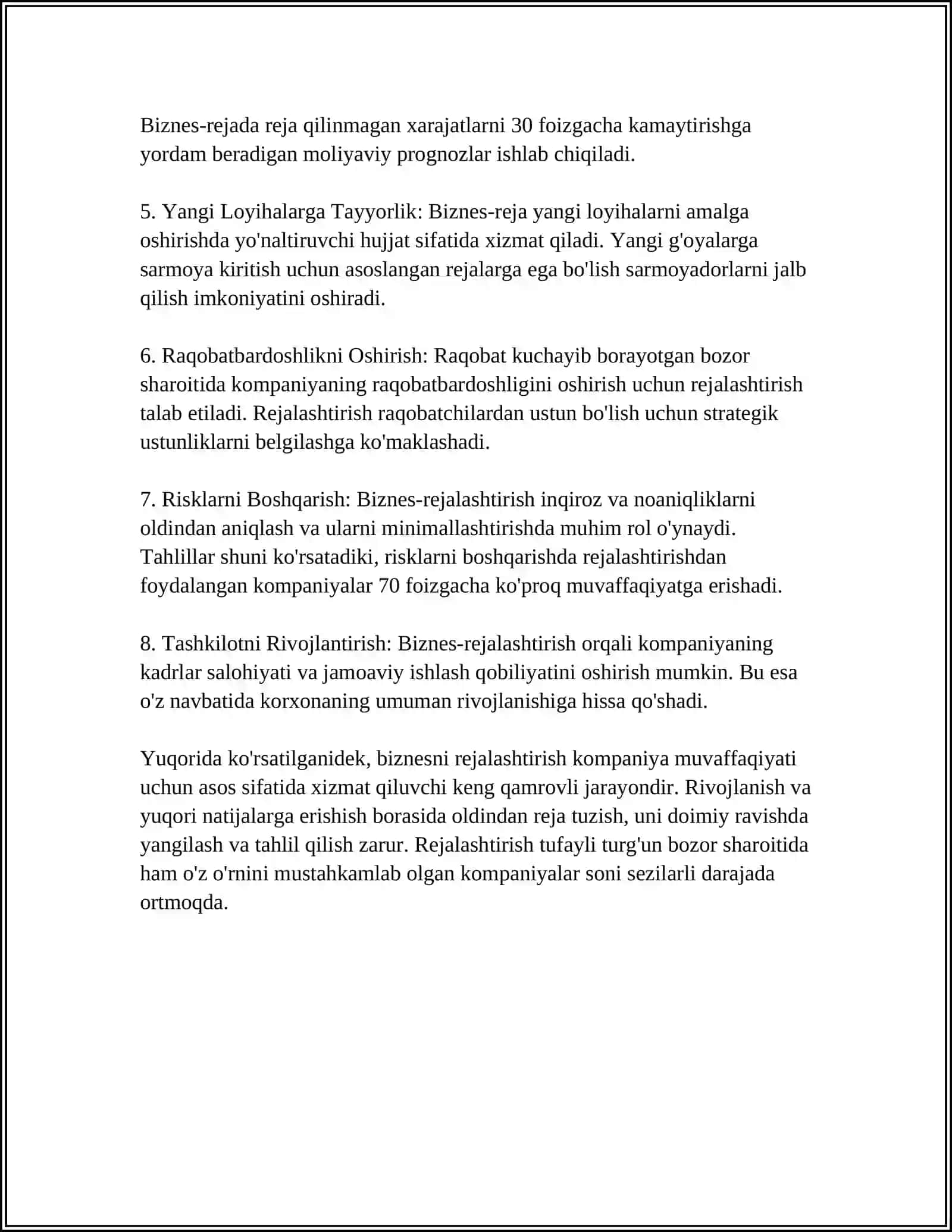 BIZNESNI REJALASHTIRISH VA UNING TURLARI 4