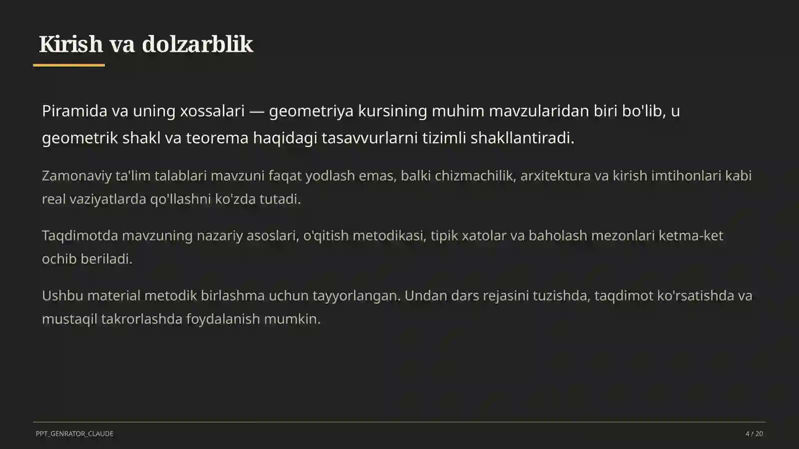 Piramida va uning xossalari (10-sinf) 4