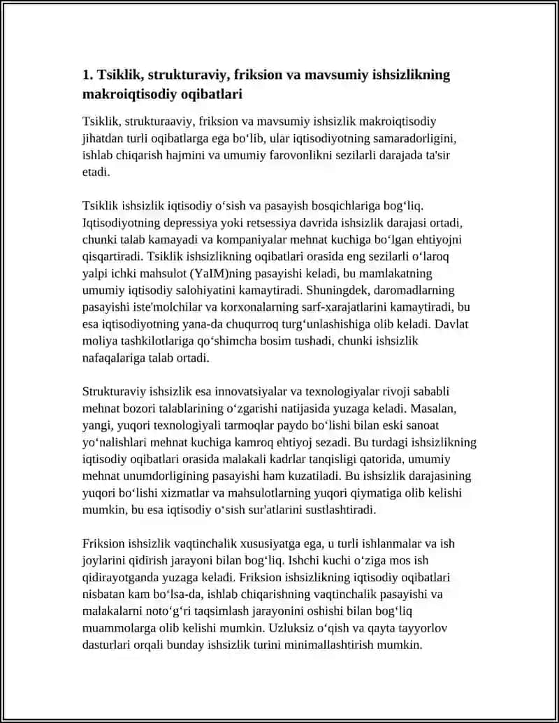 ISHSIZLIK TURLARI VA ULARNING IQTISODIY OQIBATLARI 4
