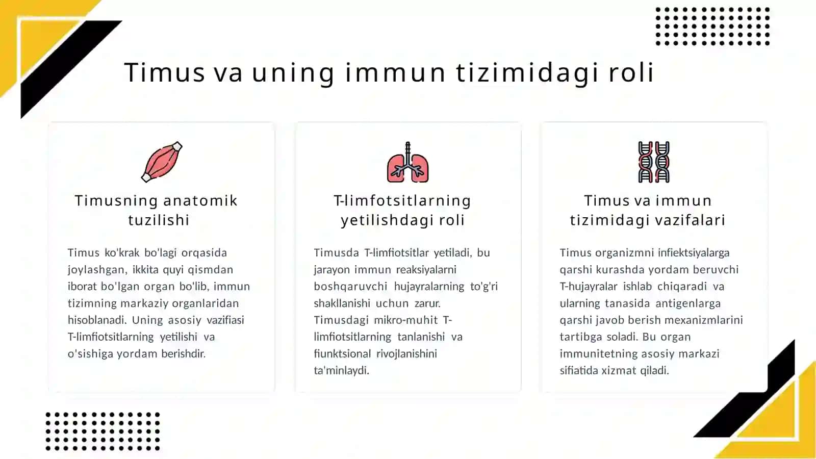 Timusdagi T-limfotsitlarning yetilish jarayoni (antigen ga bog'liq bo'lmagan immunogenez). Epifizning ultrastruktura sivasi va funktsiyalari 4