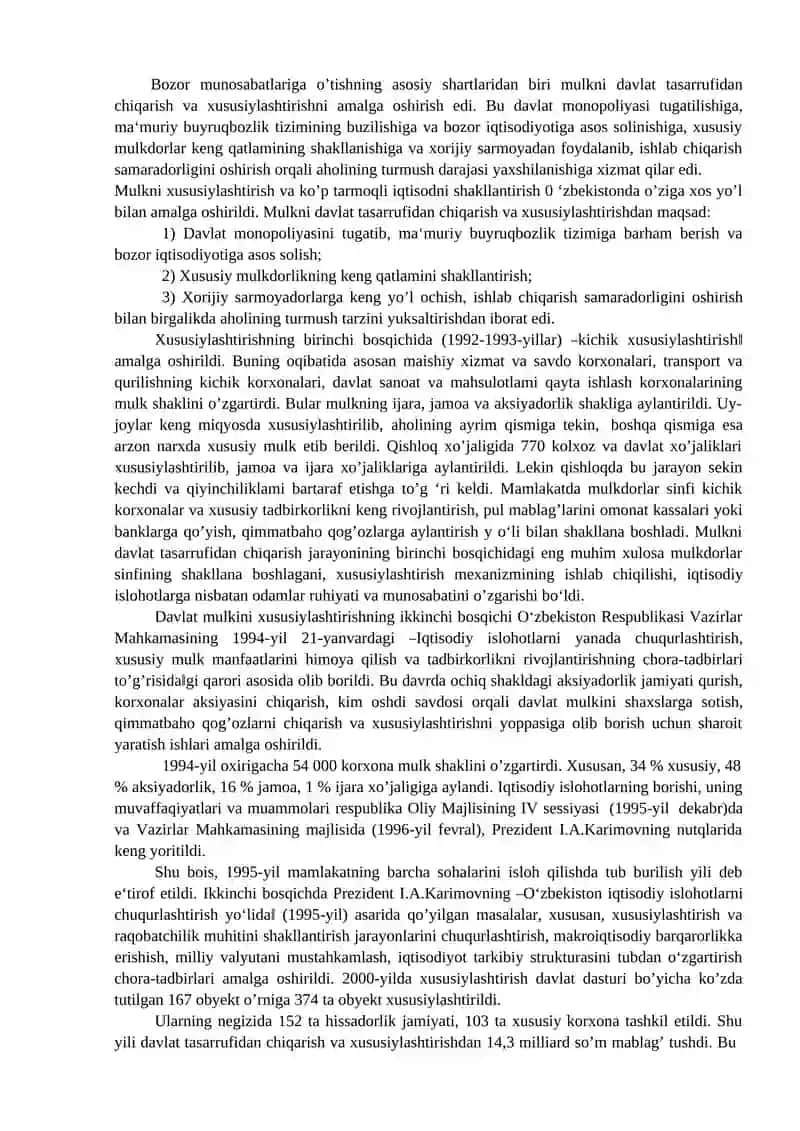 O`zbekistonda mibozor munosabatlarining rivojlanishi 4