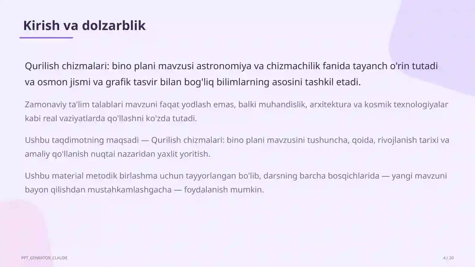 Qurilish chizmalari: bino plani (9-sinf) 4