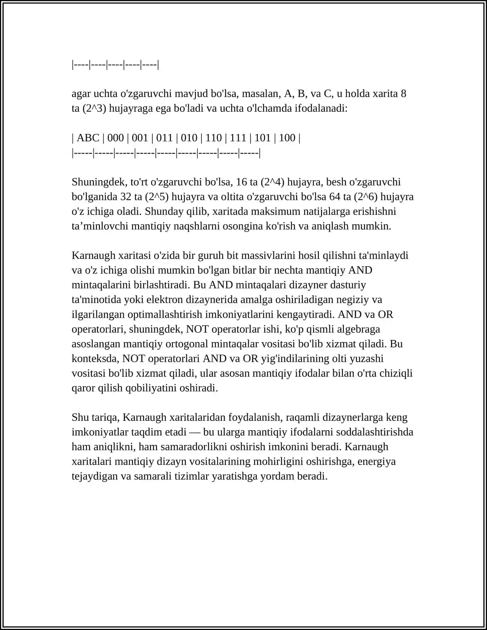 MANTIQIY DAVRLARNI MINIMALLASHTIRISH: KARNAUGHXARITALARI VAQUINE-MCCLUSKIY ALGORITMI 4