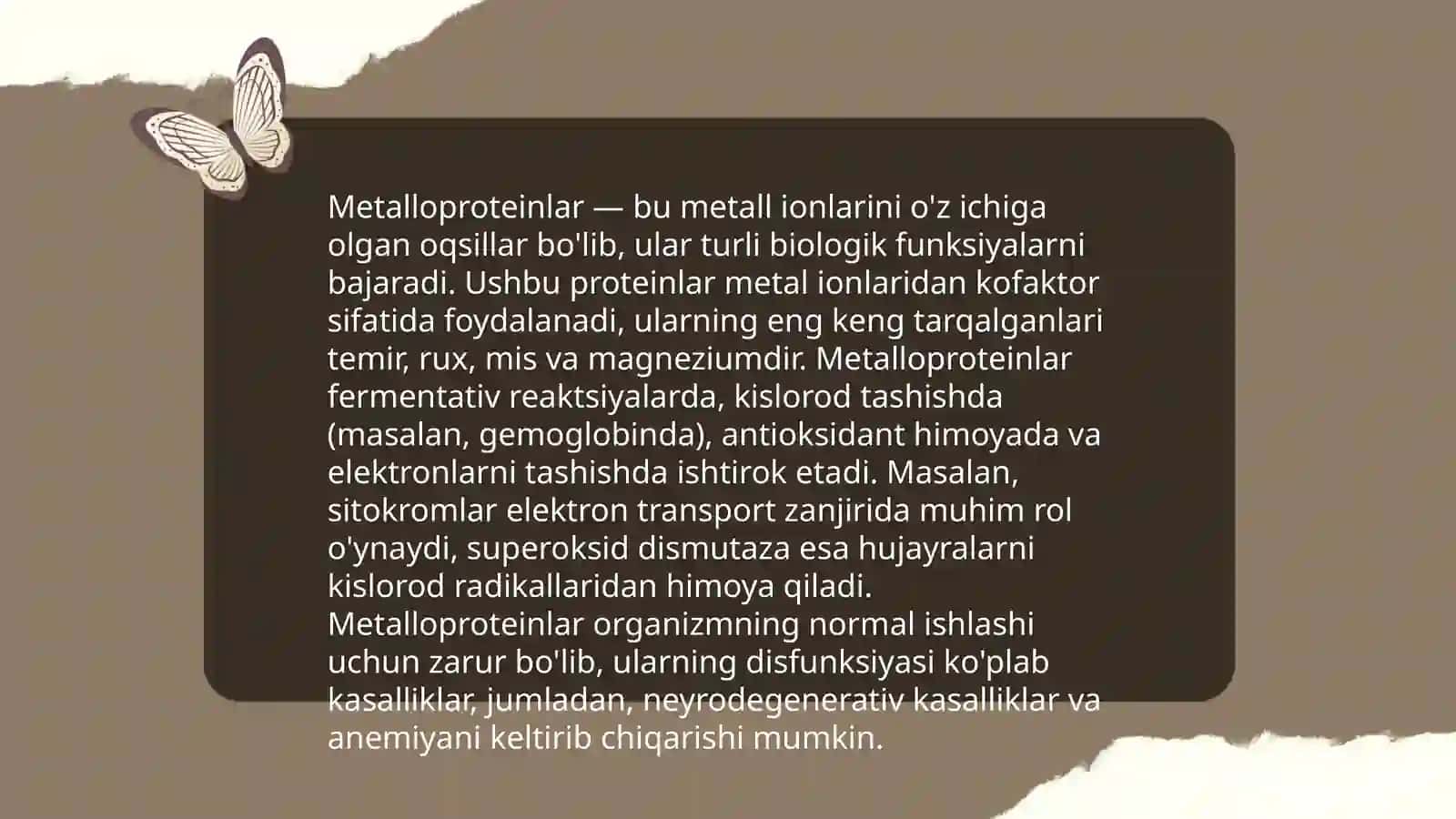 Metall ionlari biologik jarayonlarda muhim roli 4