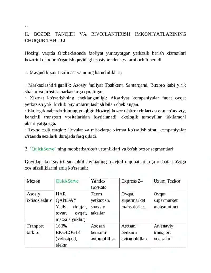 QuickServe -Butun O‘zbekiston Bo‘ylab Yashil Logistika Tizimini Yaratish Loyihasi 4