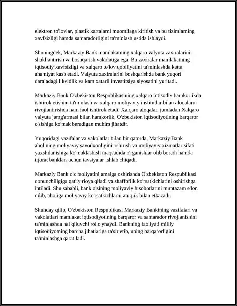 O'ZBEKISTON RESPUBLIKASI MARKAZIY BANKI 4