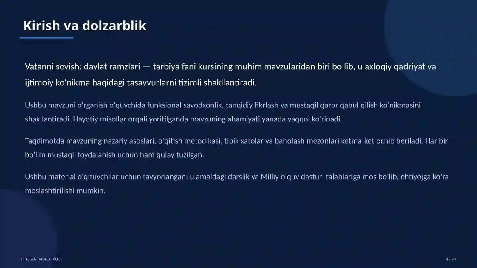 Tarbiya fani (1–11) — o'qituvchilar uchun 4