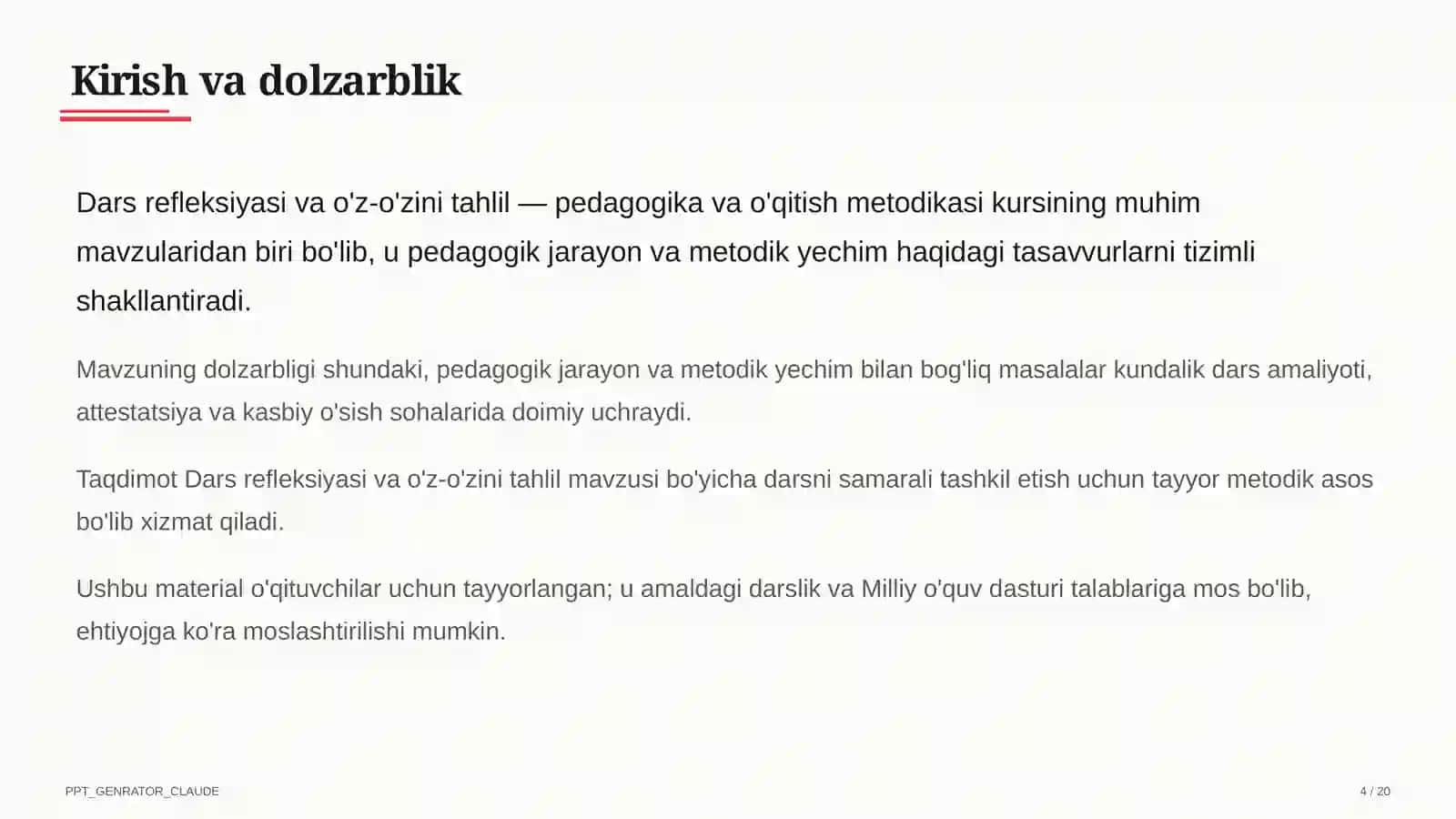Dars refleksiyasi va o'z-o'zini tahlil 4