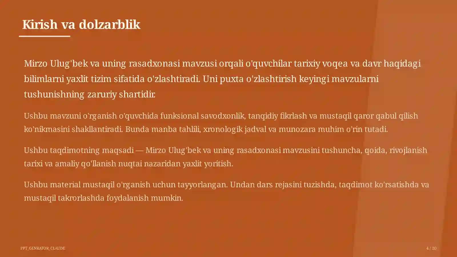 Mirzo Ulug'bek va uning rasadxonasi (5-sinf) 4